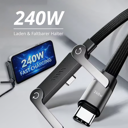 240W USB-C auf USB-C Kabel (1,5m) – Schnellladekabel mit innovativem Handy-Ständer & 180° Winkelstecker